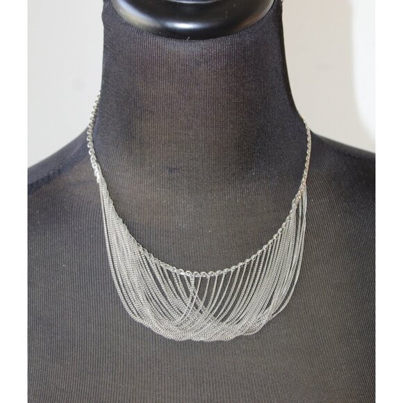 Sterling Silver 925 Multi Strand Bib Necklace Cascade 23.9 grams Waterfall prom - Picture 1 of 8